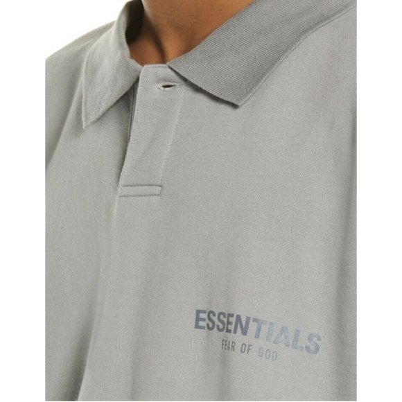 Fear Of God Essentials Logo Long Sleeve French Terry Polo Cement Gray Small - Picture 3 of 7